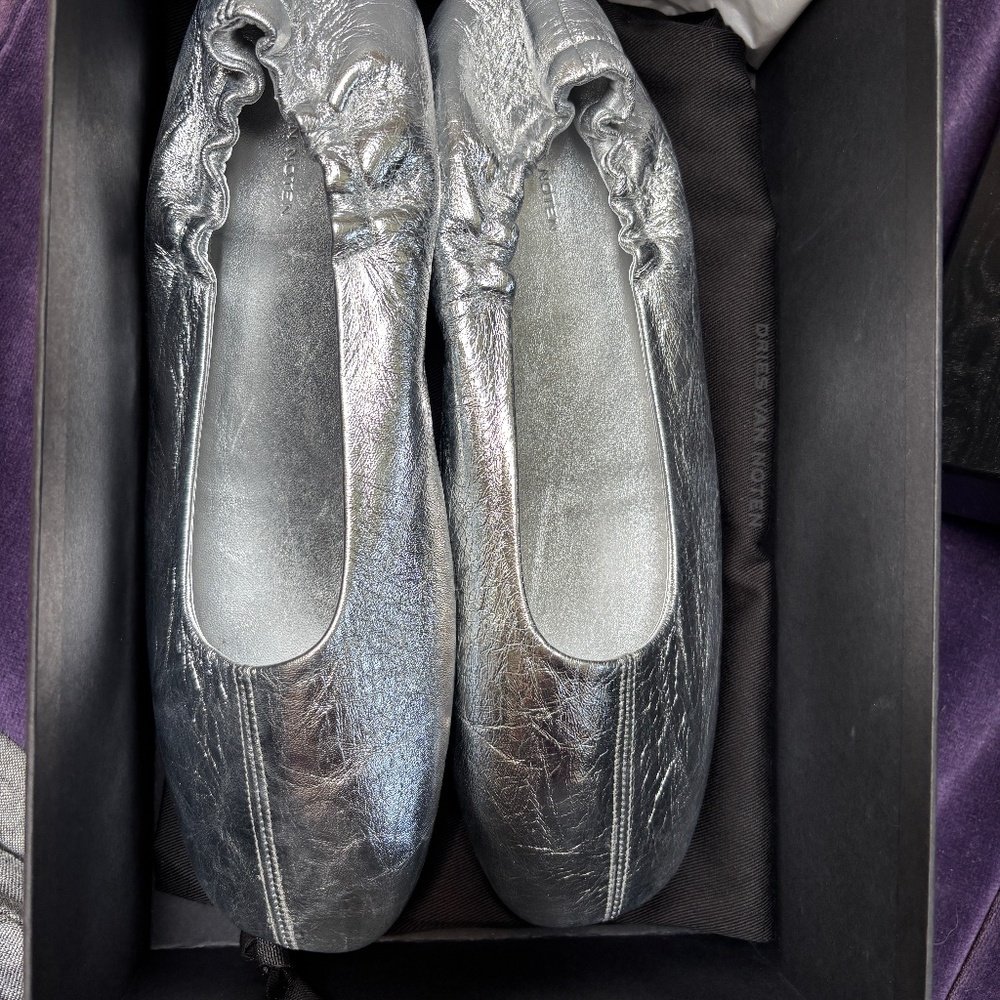 NWT Dries Van Noten metallic silver ballet flats